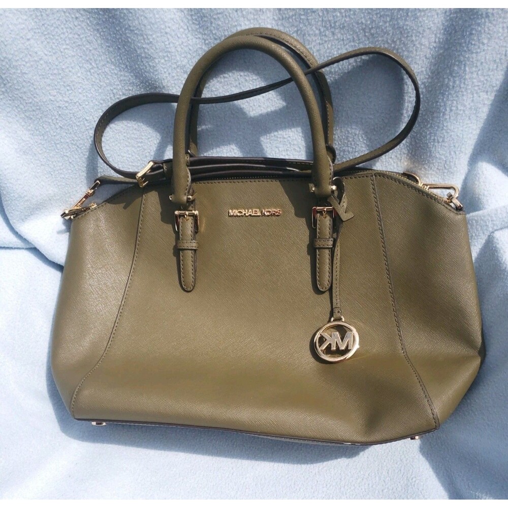 Michael Kors Ciara Large Olive Green Leather Satchel NWOT